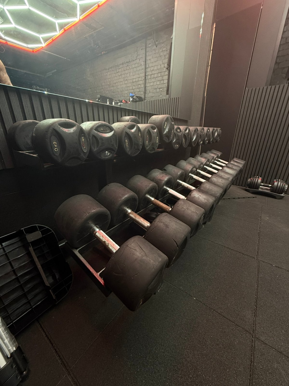 LifeMaxx dumbbellset 16–38 kg + Panatta rek, Sport en Fitness, Fitnessmaterialen, Ophalen, Gebruikt, Dumbbell