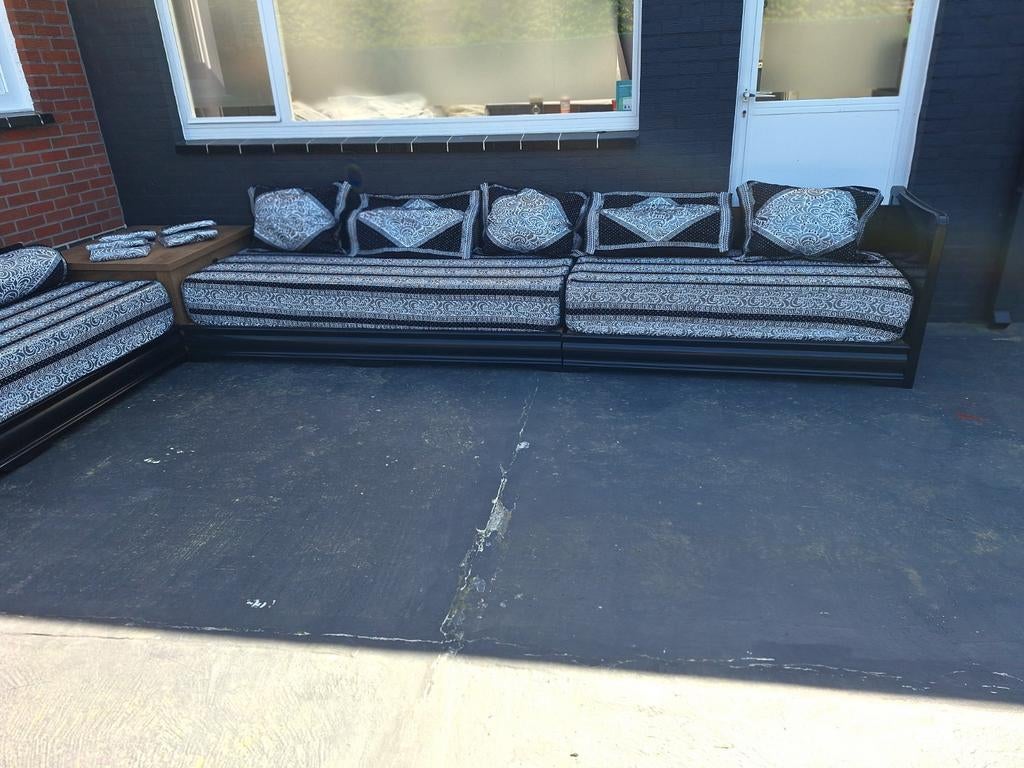 Mooie zwart-wit hoek loungeset met tafel met kussens ZGStaat, Tuin en Terras, Ophalen