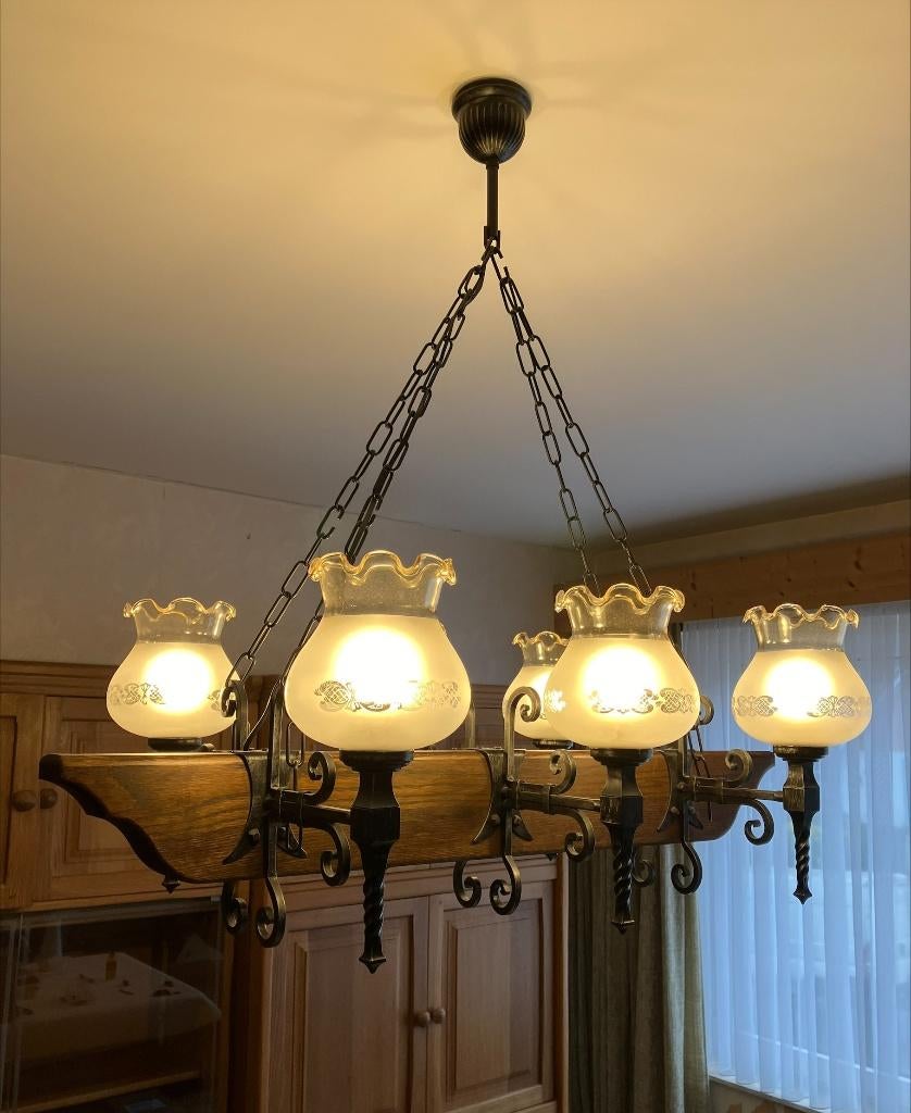 Lustre style fermette, Enlèvement, Utilisé, Verre, Rustique