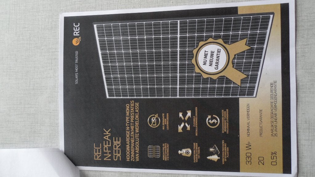 zonnepanelen REC 330 Wp, Doe-het-zelf en Bouw, Zonnepanelen en Toebehoren, Ophalen, Gebruikt, Paneel, 200 wattpiek of meer