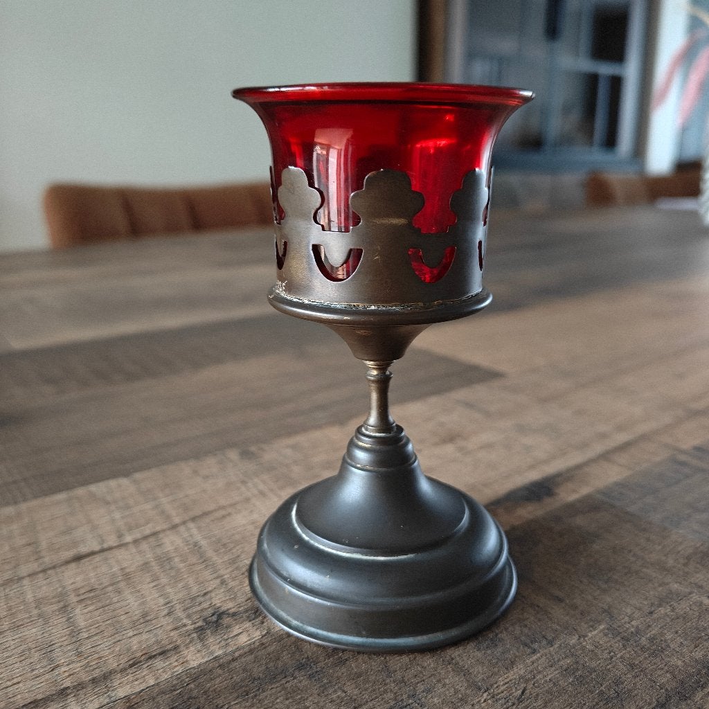 Messing heiligdomslamp / godslamp met rood glas, Verzenden