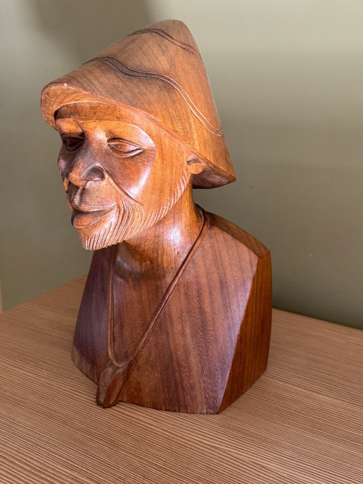 Vintage handgesneden houten buste van een man, Antiek en Kunst, Kunst | Beelden en Houtsnijwerken, Ophalen, Buste, Man