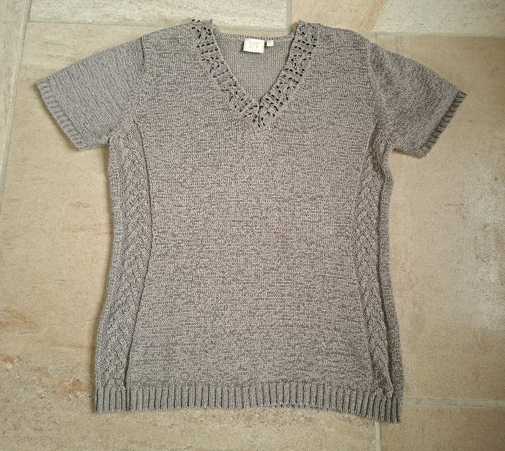 Gebreid beige / bruin t-shirt Green ice maat large, Beige, Maat 42/44 (L), Ophalen of Verzenden, Korte mouw
