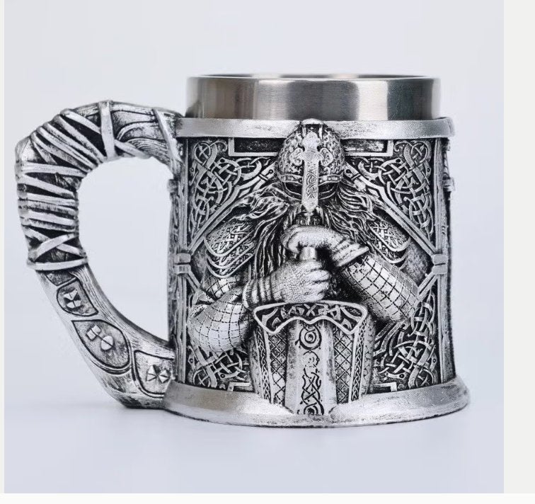Luxe Viking mok van RVS - Strijder met zwaard (400ML), Ophalen of Verzenden, Bidprentje