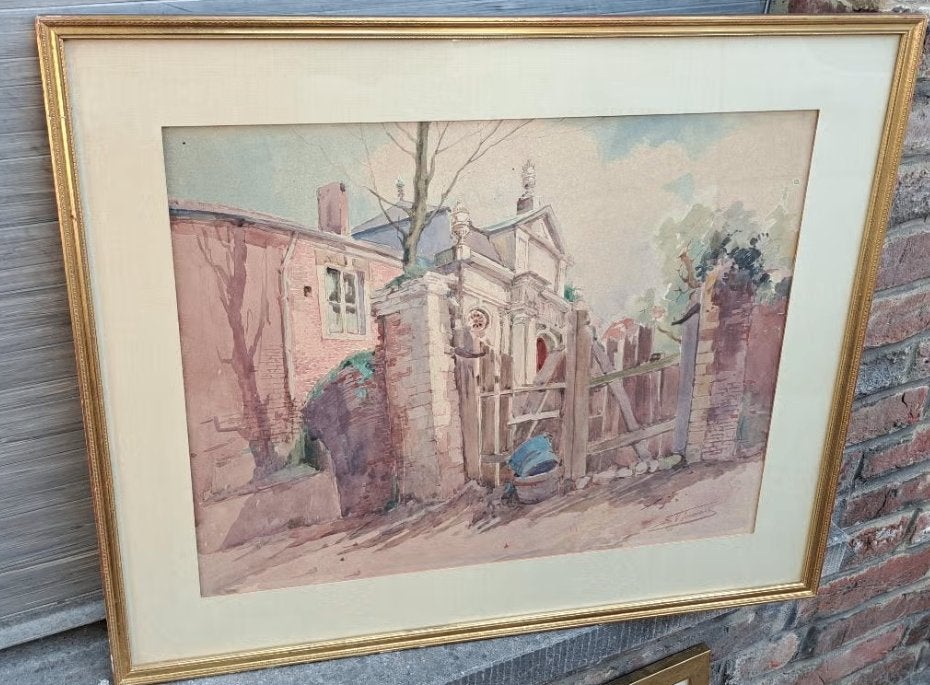 Aquarelle abbaye a forest signe victor fermeuse, Antiquités & Art, Enlèvement ou Envoi, Aquarelle