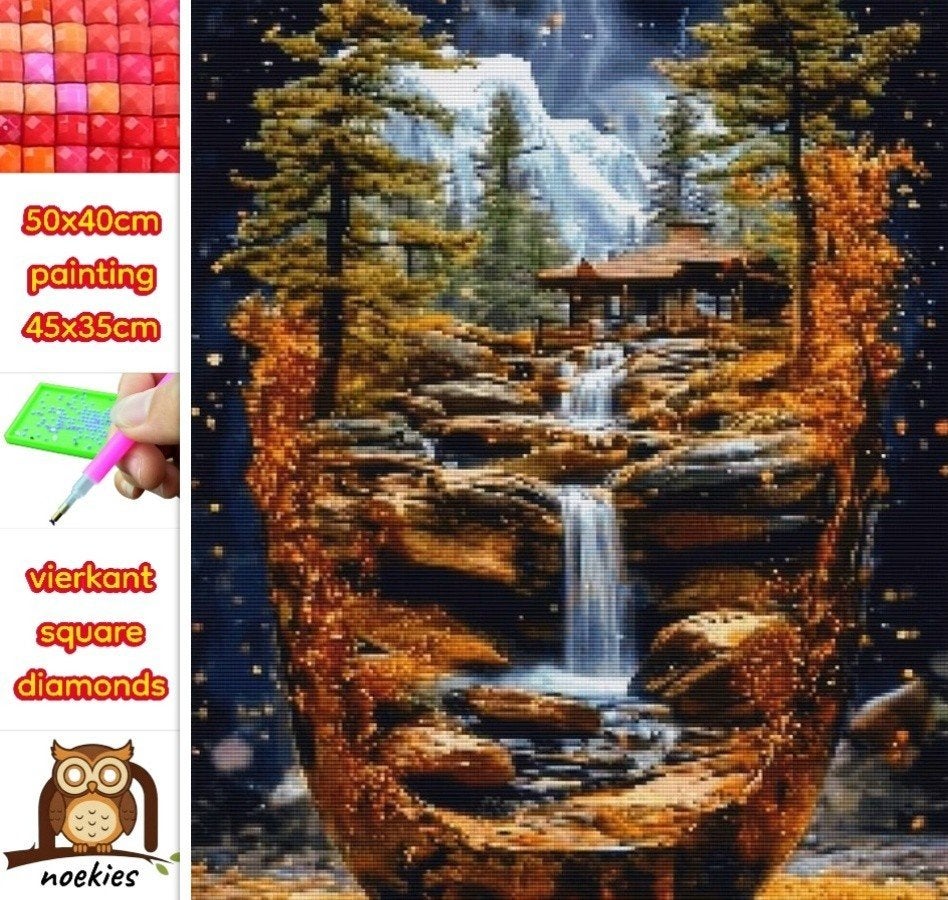 Peinture au diamant 50x40cm, cascade, forêt (carrée) n 56, Hobby & Loisirs créatifs, Bricolage, Neuf, Diamond painting, Éducatif