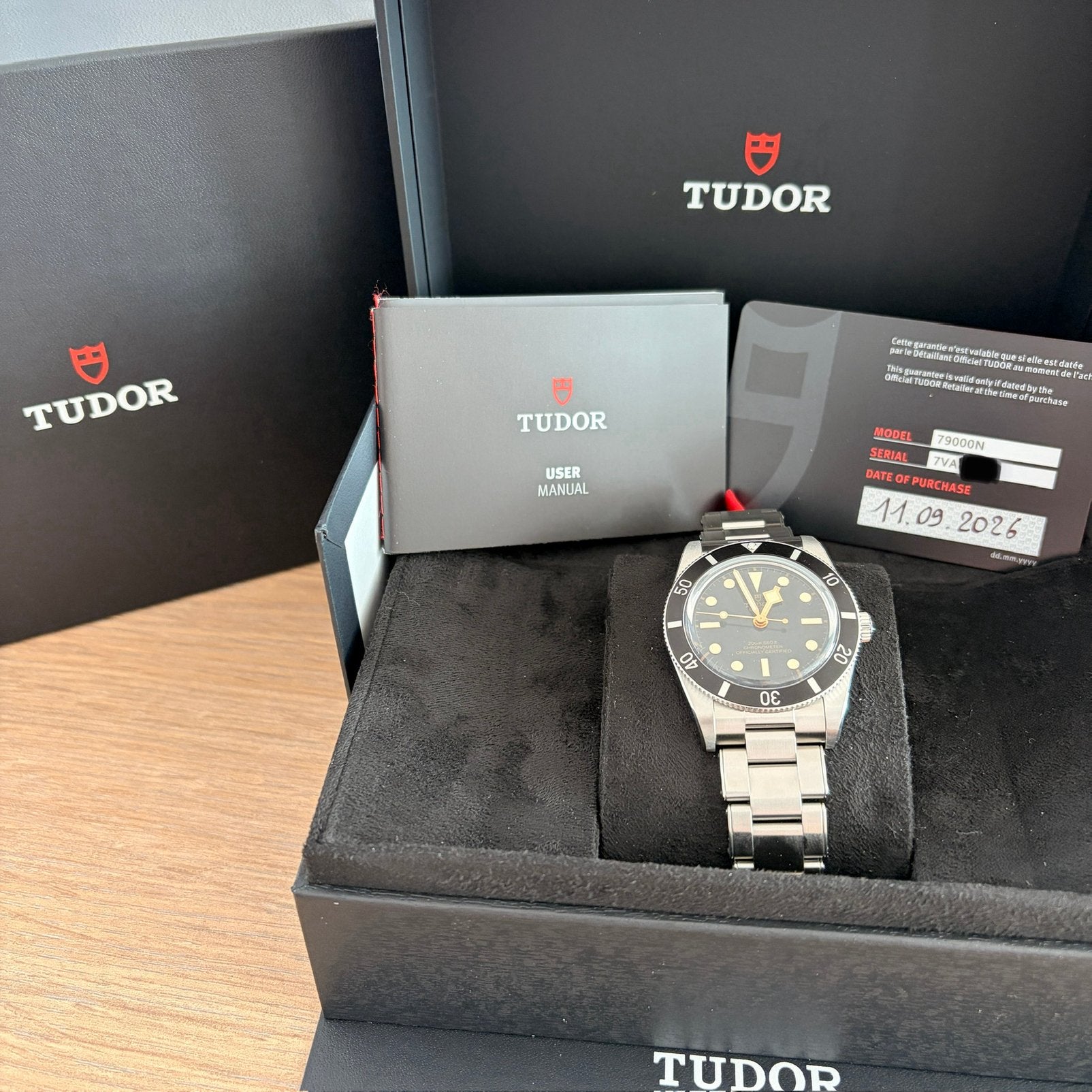 Full set Tudor Black Bay 54, Handtassen en Accessoires, Staal, Staal, Polshorloge, Zo goed als nieuw