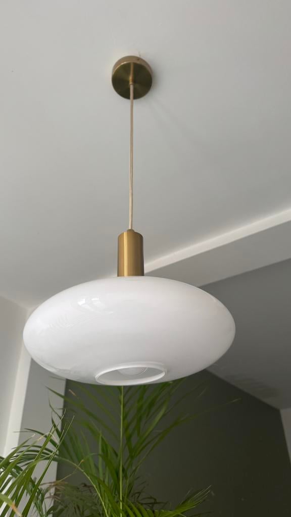 Hanglamp – wit glas met messing detail, Ophalen, Zo goed als nieuw, Glas