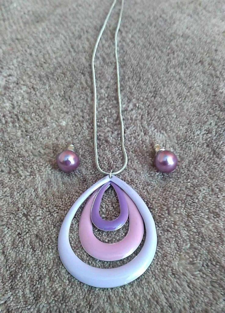 ketting met oorringen paars, Bijoux, Sacs & Beauté, Colliers, Enlèvement ou Envoi, Violet