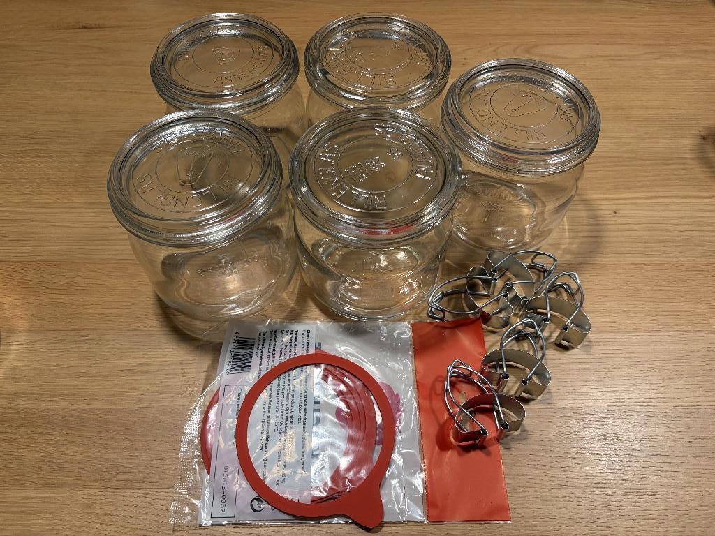 Inmaakpot / weckpot 5x + nieuwe rubbers en sluiting (750ml), Verre, Enlèvement, Utilisé, Autres types