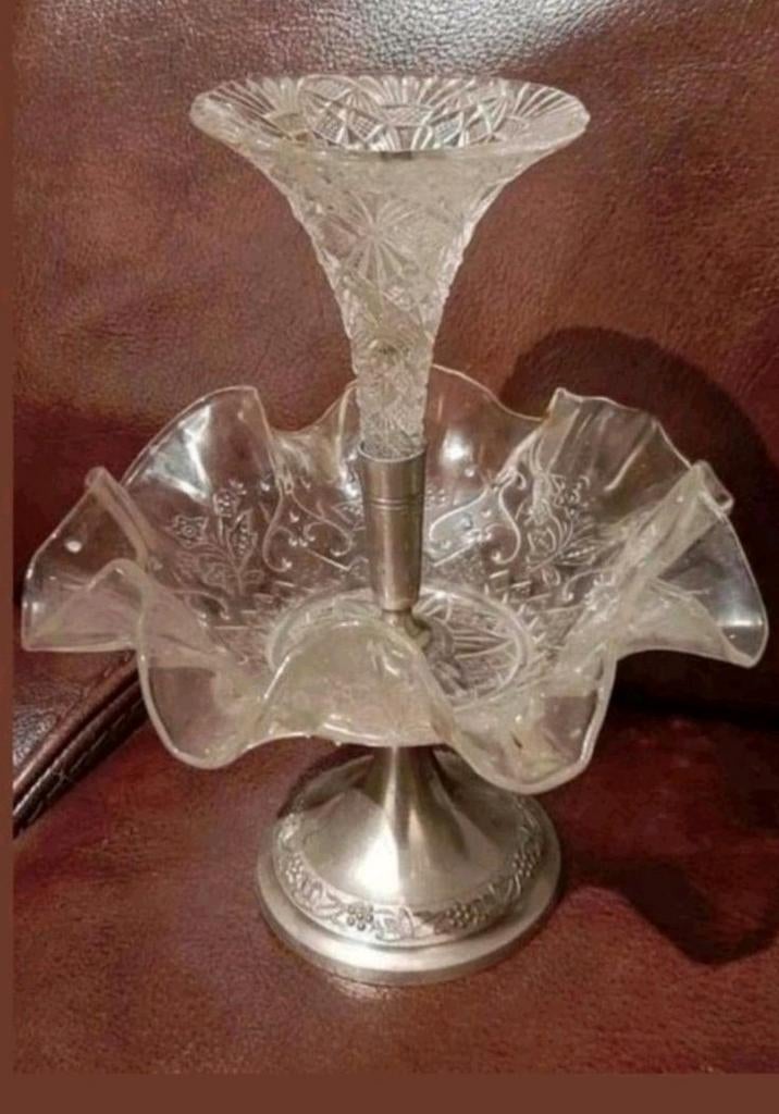 Mooie vintage Tulp / schaal kristal ,Metaal, Ophalen of Verzenden