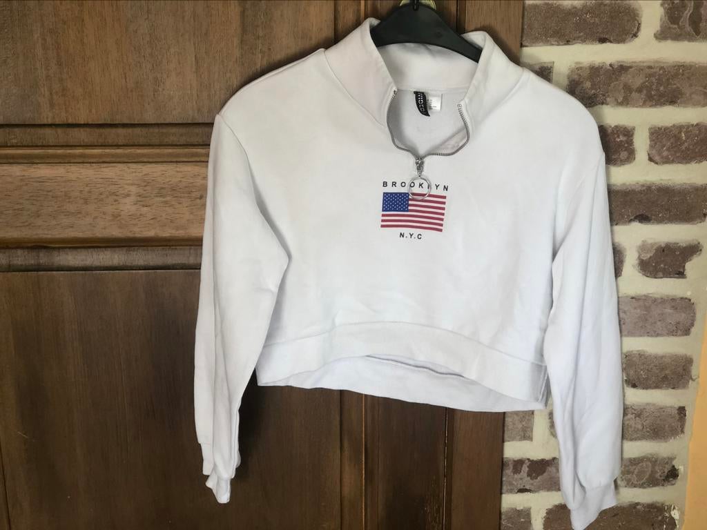 Sweat-shirt XS, H&M, Porté, Taille 34 (XS) ou plus petite, Blanc