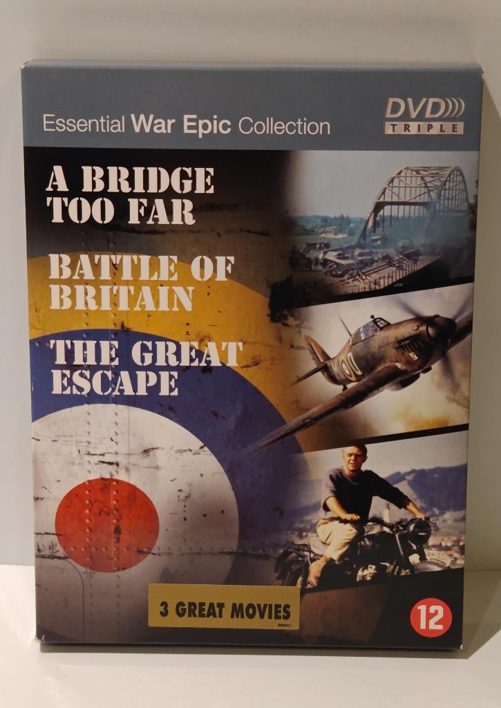 War 3 DVD Box Bridge Too Far Battle of Britain Great Escape, 1960 tot 1980, Alle leeftijden, Ophalen of Verzenden, Zo goed als nieuw