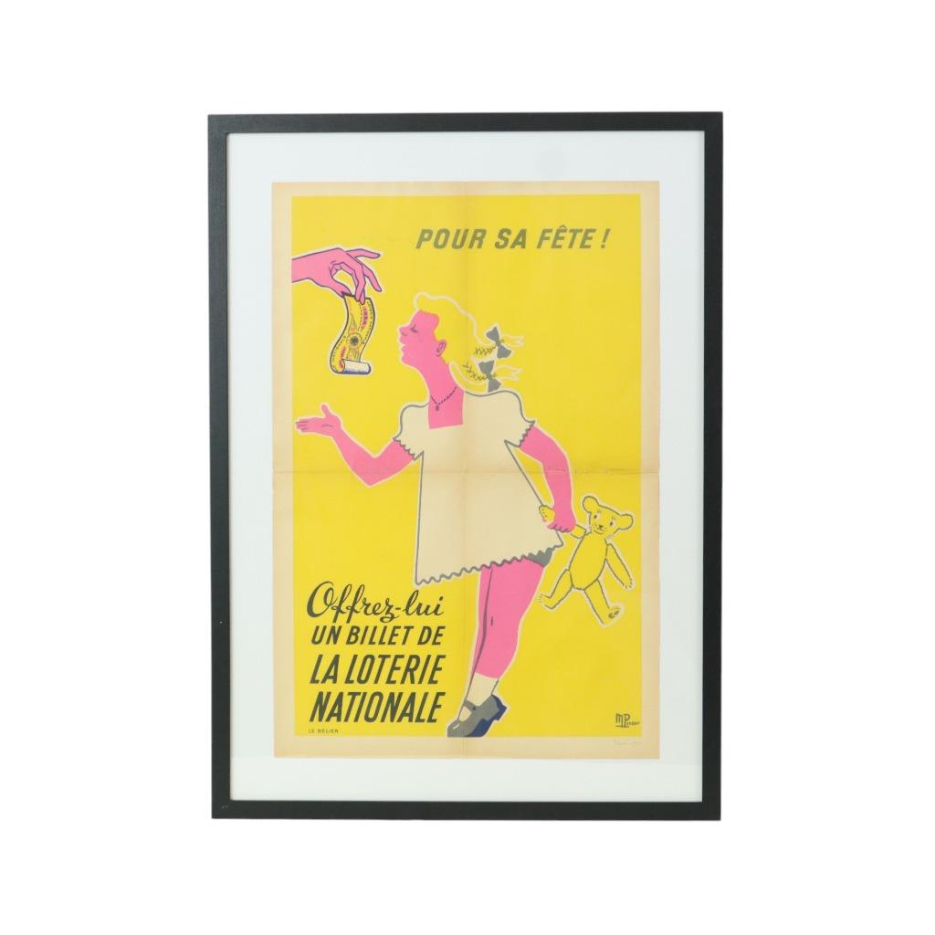 Vintage Ingelijste Poster Loterie France Fifties Reclame, Verzamelen, Met lijst, Ophalen of Verzenden, Reclame, Rechthoekig Staand