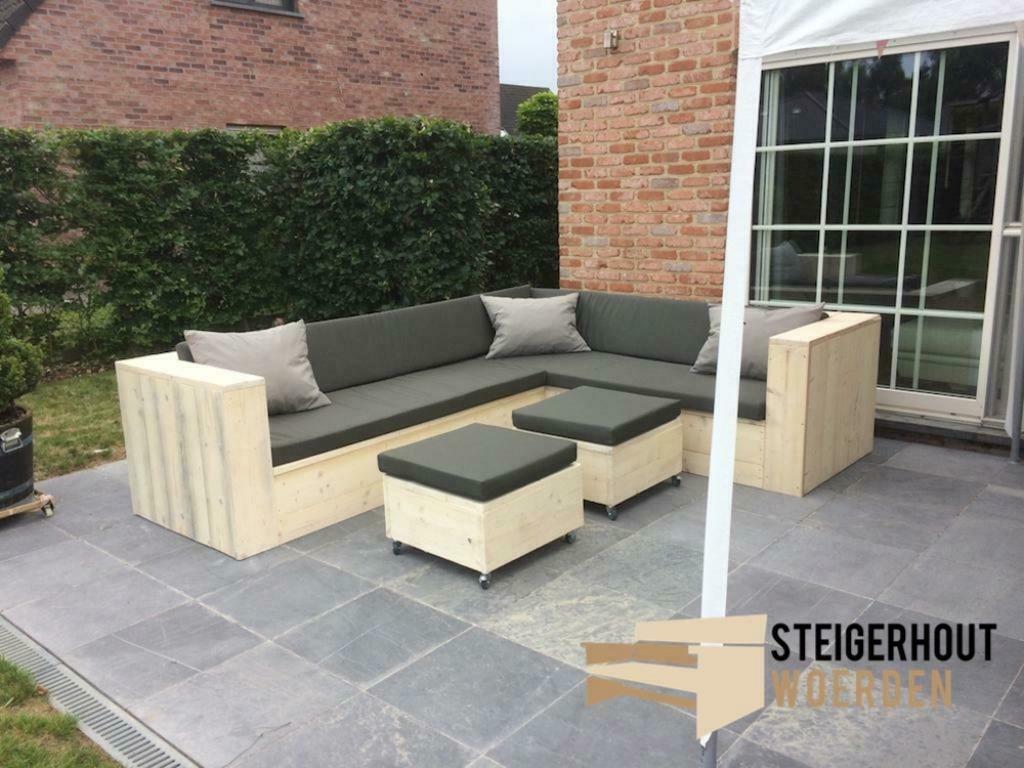 Steigerhouten Hoekbank XL steigerhout hoekzetel hoeklounge, Tuin en Terras, Hocker, Steigerhout, Nieuw, Ophalen of Verzenden