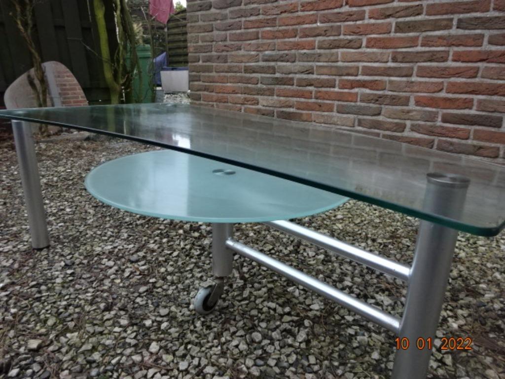 table de salon en verre et metal, Maison & Meubles, Enlèvement, Rond, Verre