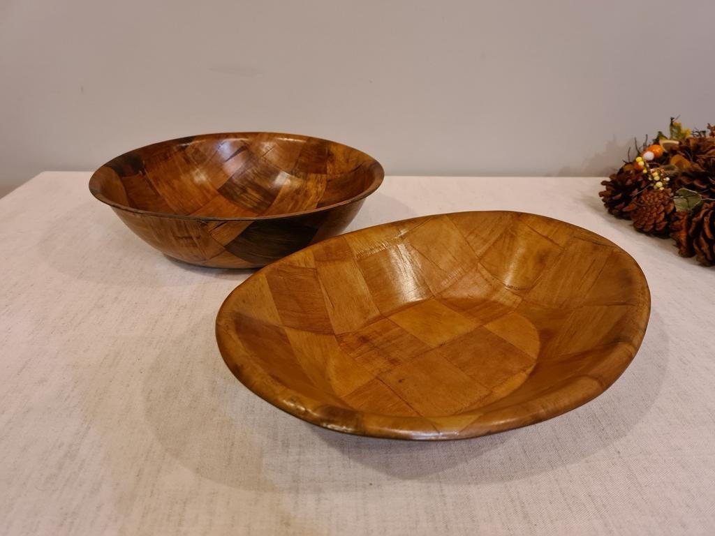 Vintage houten schalen, 8 euro per stuk, Enlèvement ou Envoi, Rond, Comme neuf, Bois