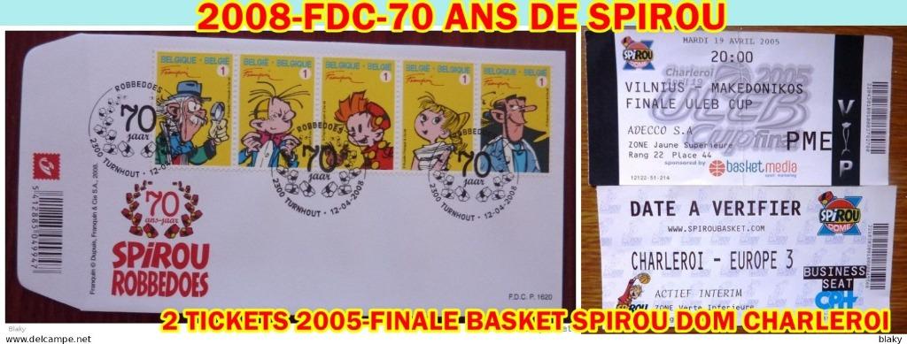 2008-FDC-70 ANS DE SPIROU - 2 tickets 2005 CHARLEROI, Envoi