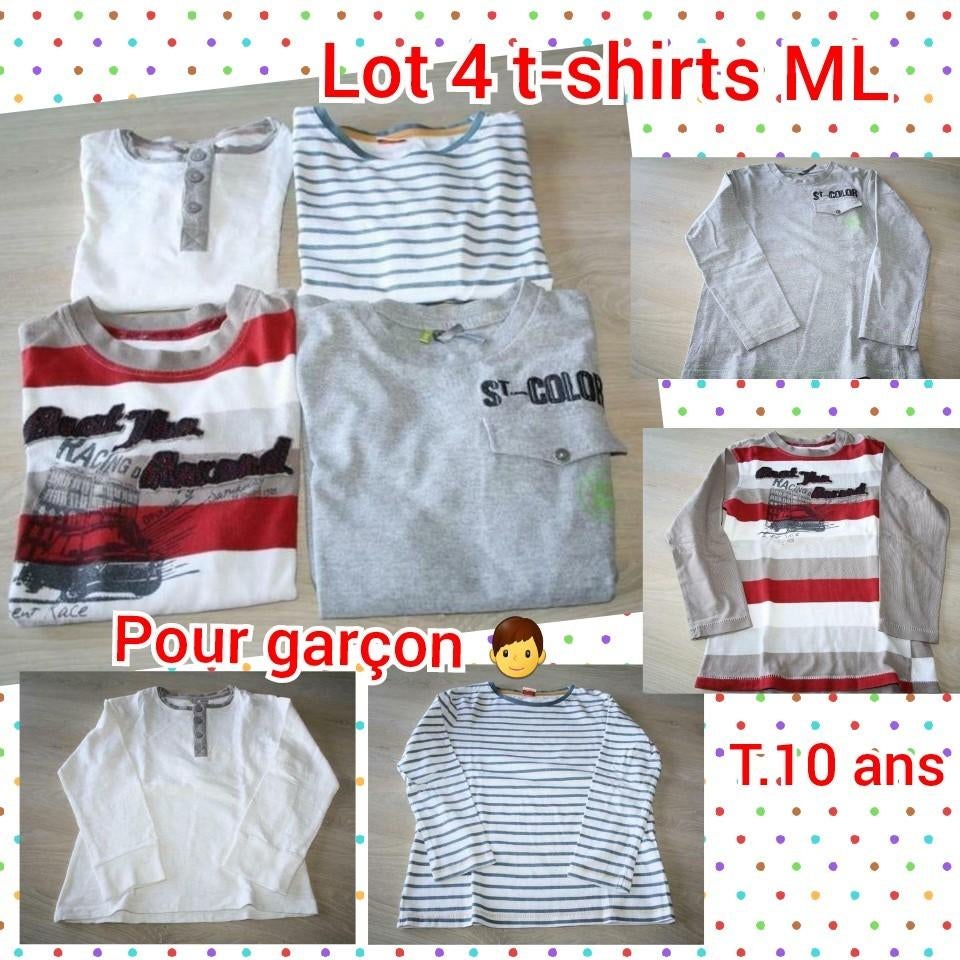 T-shirts ML pour garçon -lot de 4-T.10 ans, Enfants & Bébés, Enlèvement ou Envoi, Utilisé, Taille 140