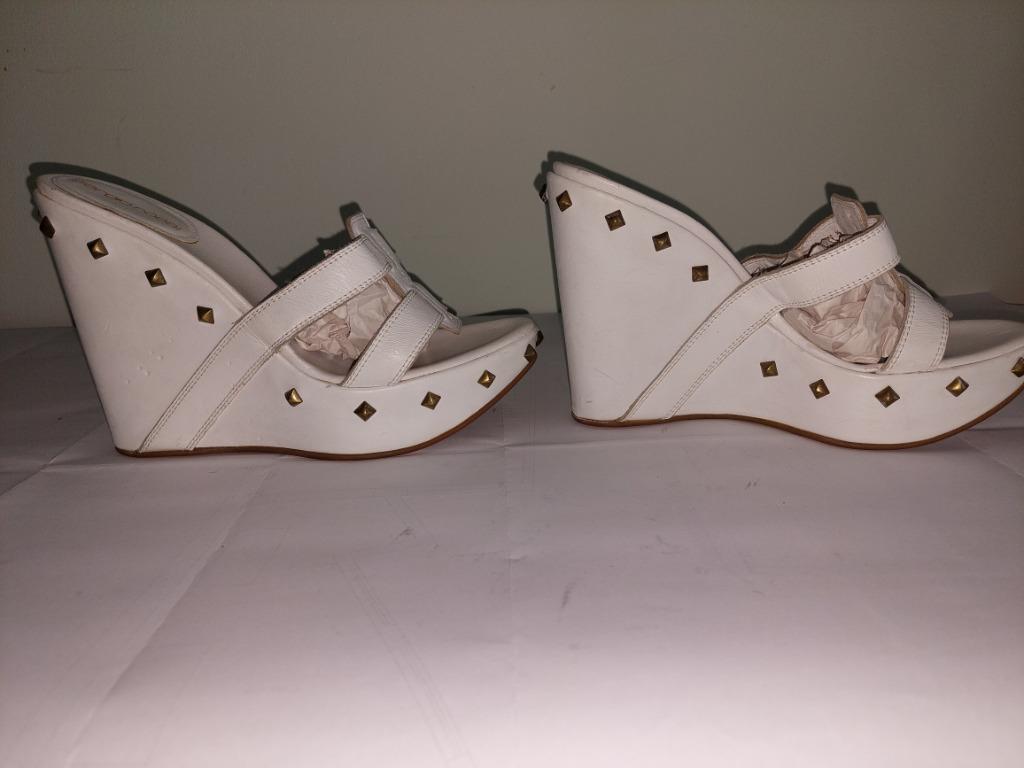18C* SERGIO ROSSI witte leren sandalen met sleehak (37.5), Pumps, Sergio Rossi, Verzenden, Wit