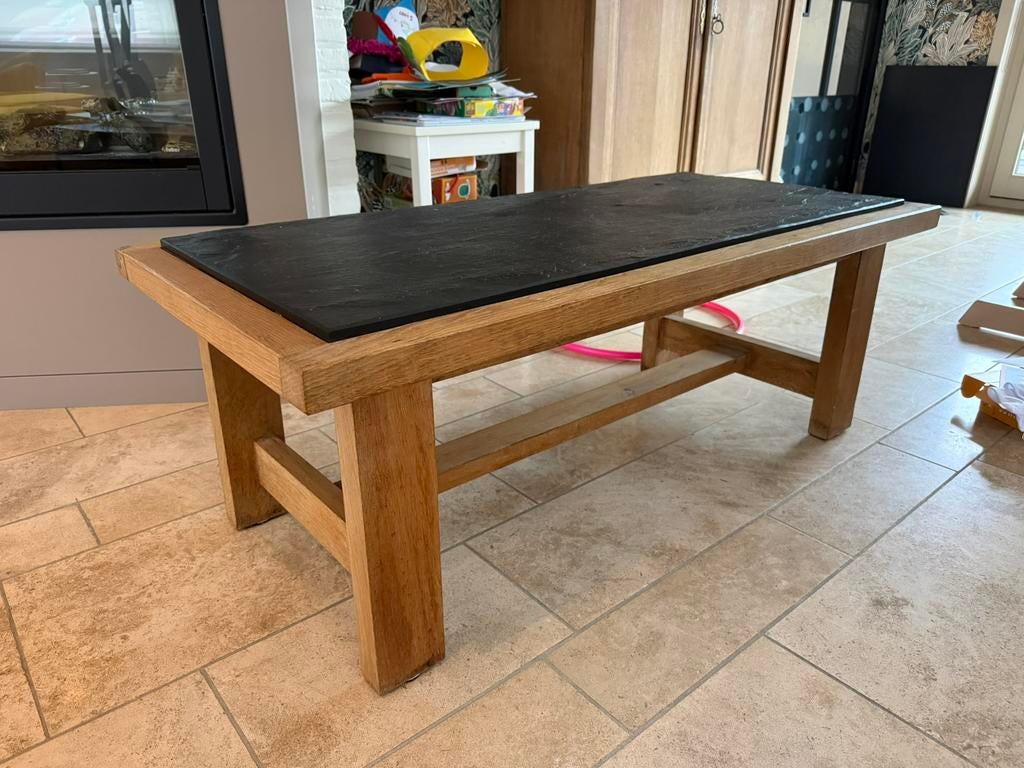 Table basse chêne et pierre naturelle, Enlèvement, Comme neuf, Chêne