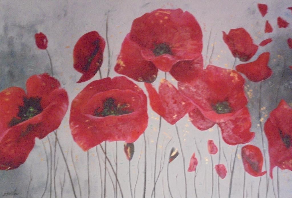 grande peinture à l'huile champ de coquelicots (80x120), Enlèvement ou Envoi