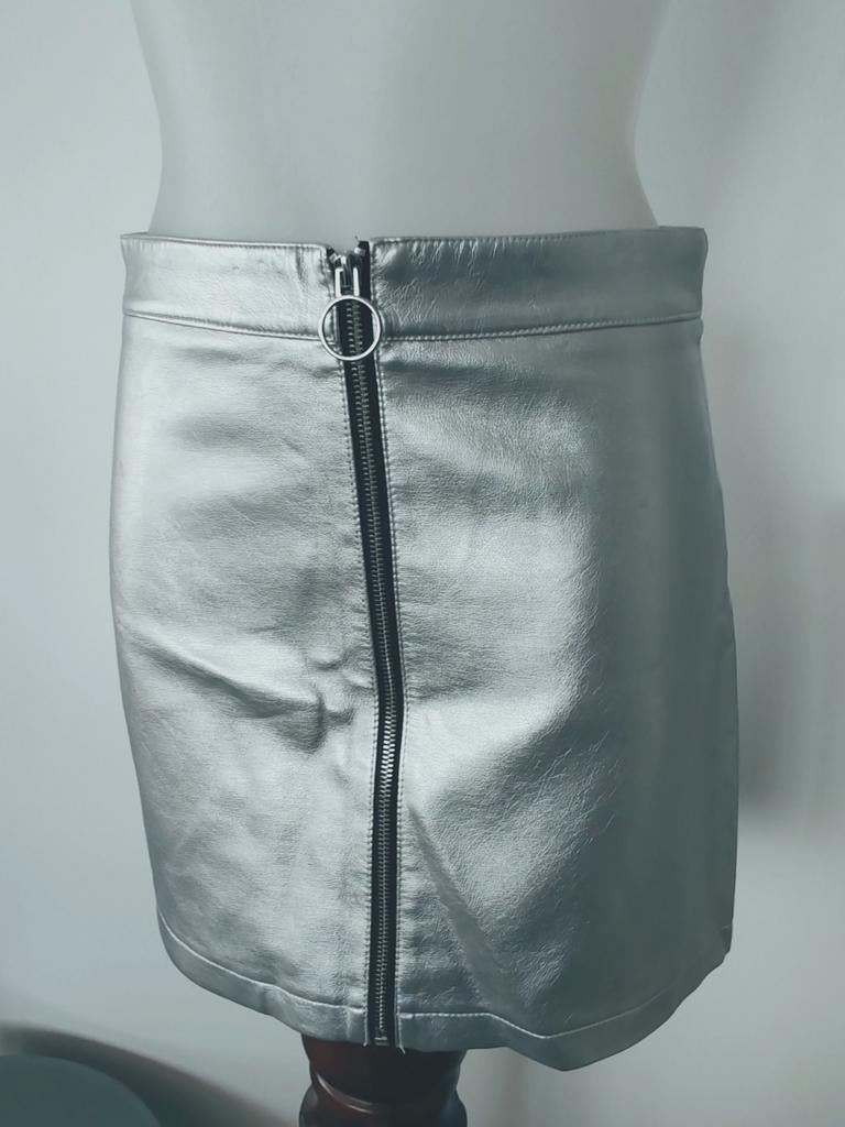 Mini-jupe simili cuir argenté taille S, Enlèvement ou Envoi, Comme neuf