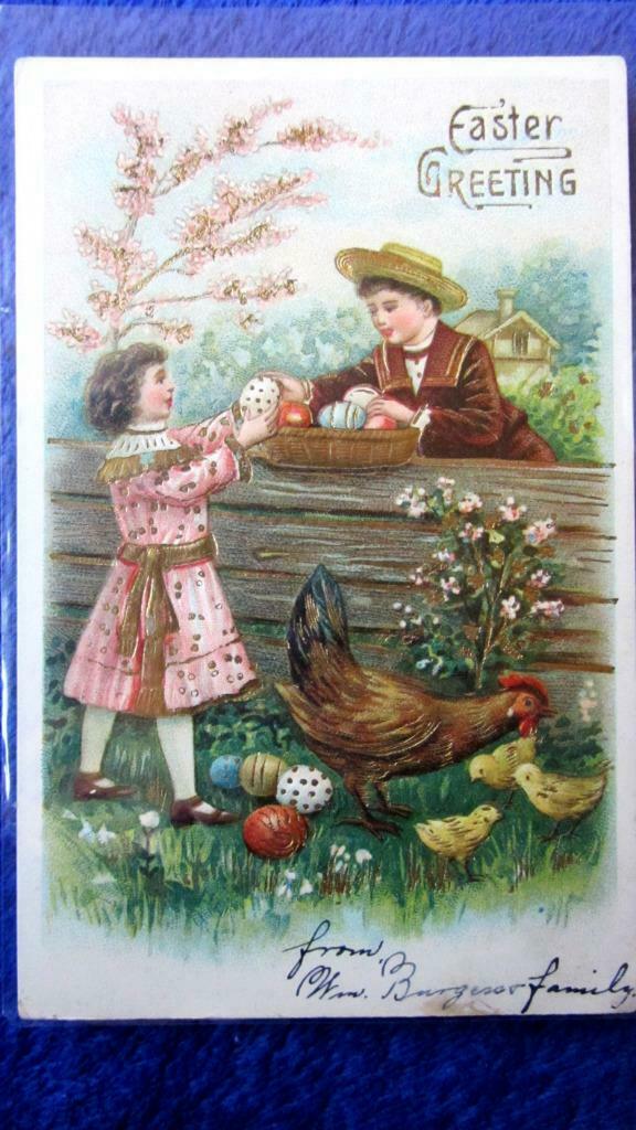 FANTASIEKAARTEN- PASEN- AMERIKAANSE KAART- 1907, Enlèvement ou Envoi, Avant 1920, Affranchie, Enfants