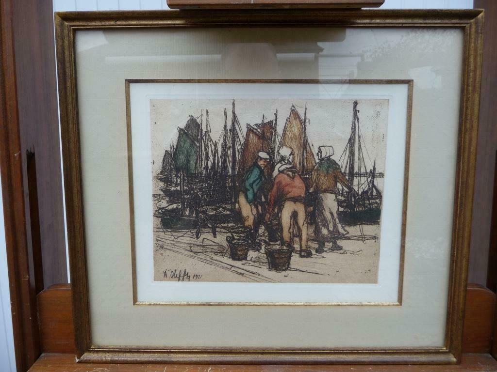 Schilderij/gravure/ets Oleffe Auguste, Antiek en Kunst, Ophalen