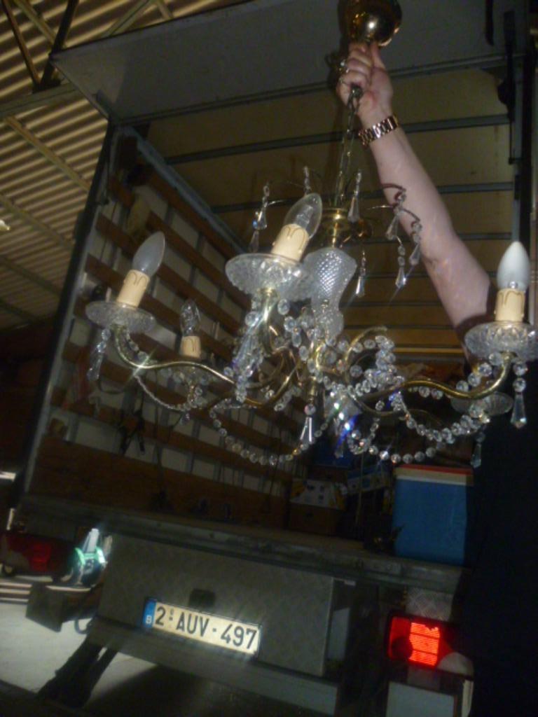 KOPEREN LUSTER MET CRISTAL, Antiek en Kunst, Ophalen of Verzenden