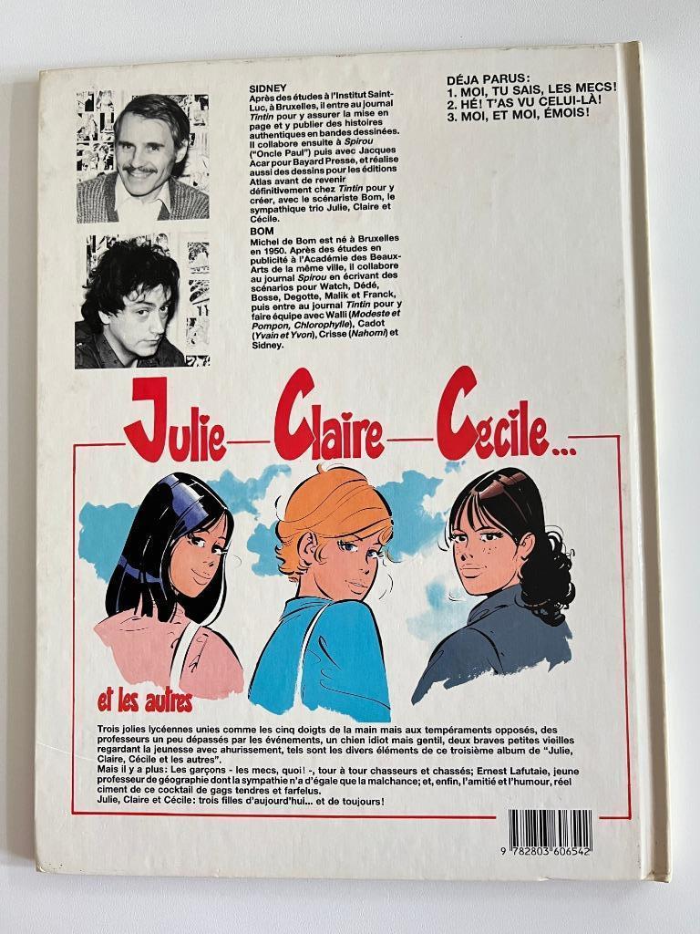 BD Julie, Claire, Cécile Moi, et moi, émois !, Livres, Une BD, Utilisé, Sidney et Bom, Enlèvement ou Envoi