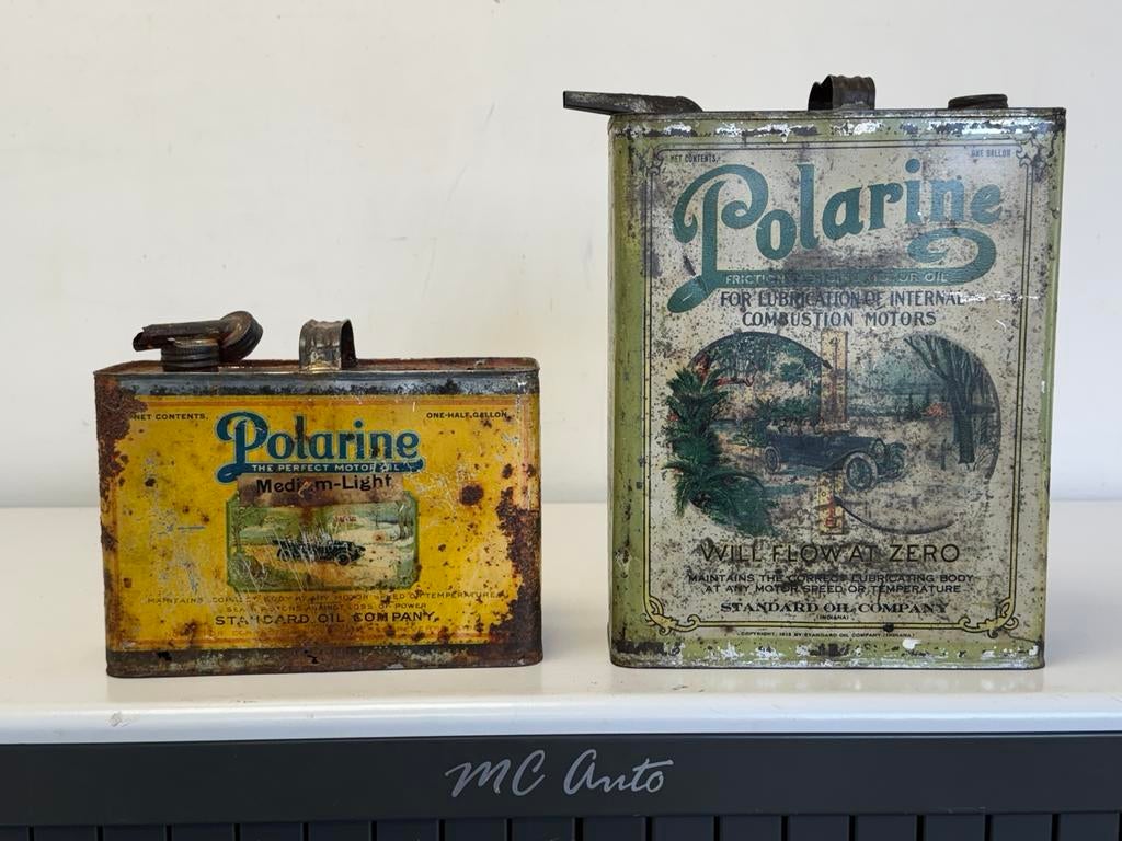 Zeldzame Polarine olie blikken 1920, Verzamelen, Ophalen of Verzenden, Gebruikt, Verpakking