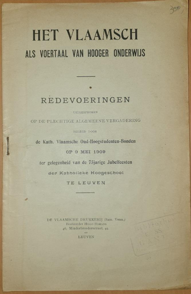 Het Vlaamsch als voertaal van Hooger Onderwijs, Enlèvement ou Envoi, Diverse auteurs, Utilisé, Société