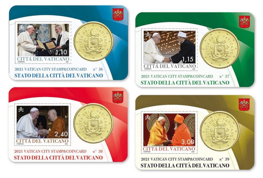 Stamp and coincards Vaticaanstad 2021 Nrs. 36-39, Ophalen of Verzenden, Vaticaanstad