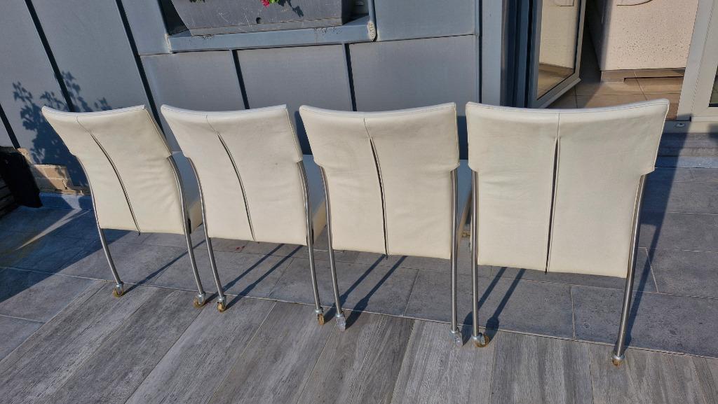 JOLI - 4 leren stoelen met afneembare hoezen op wielen -, Huis en Inrichting, Stoelen, Ophalen, Wit, Contemporain, Vier