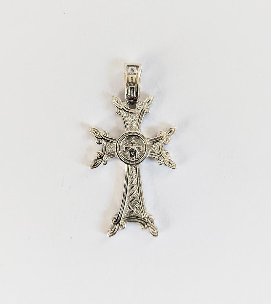 Grande et belle croix argentée à double face, Neuf, Enlèvement ou Envoi, Croix ou Symbole, Argent