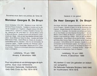 Te koop: Bidprentje Georges B. DE BRUYN, Ophalen of Verzenden, Bidprentje