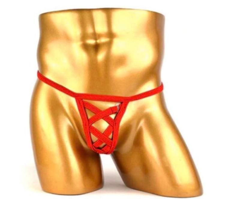 Rode bandjes thong 1 size, Verzenden, Rood
