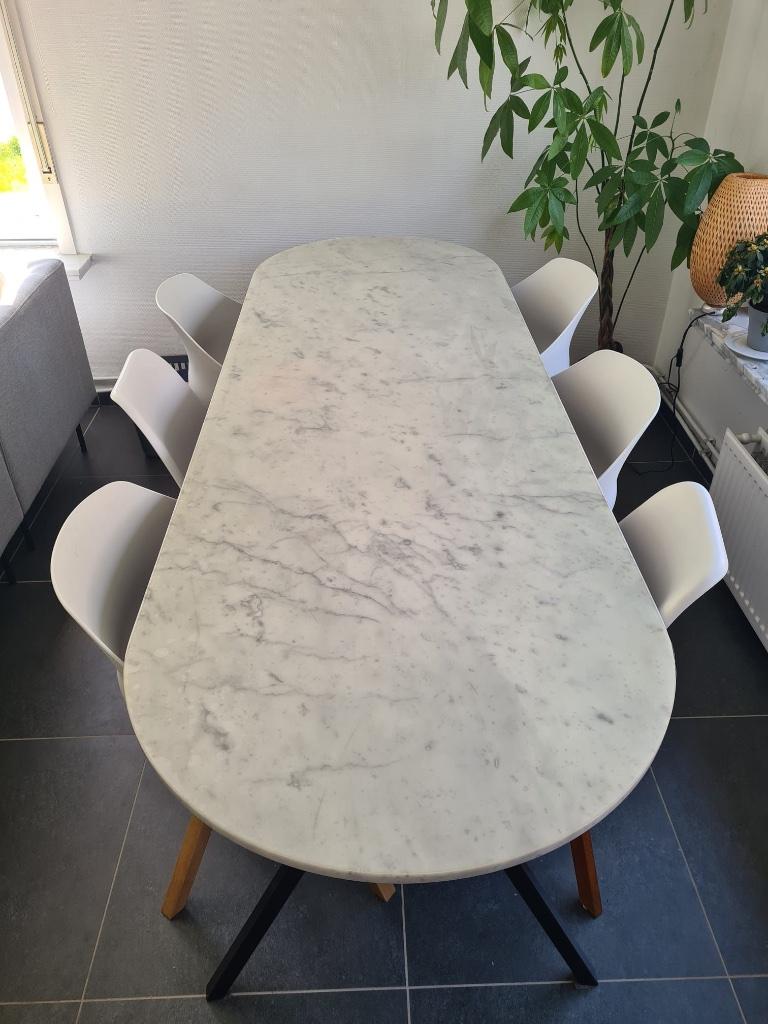 Marmeren ovalen tafel, Huis en Inrichting, Tafels | Eettafels, Ophalen, Overige materialen, 200 cm of meer, 50 tot 100 cm