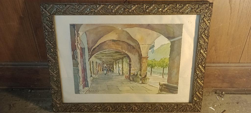 Lithografie van Pierre Châtillon-Arcades Morcote,45x32,n391, Ophalen of Verzenden, Dagelijks leven, Gravure