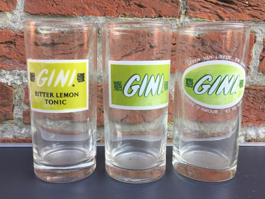 Set/3 Gini, tonique au citron amer, Enlèvement ou Envoi, Comme neuf, Verre à soda