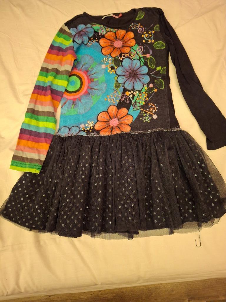 jurk lange mouw tule rok Desigual maat 134, Desigual, Meisje, Ophalen of Verzenden, Zo goed als nieuw