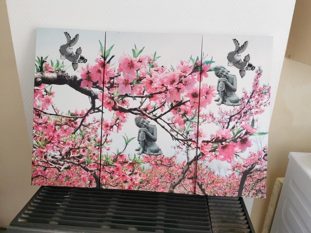 cadre peinture bouddha sakura, Maison & Meubles, Enlèvement ou Envoi, Comme neuf