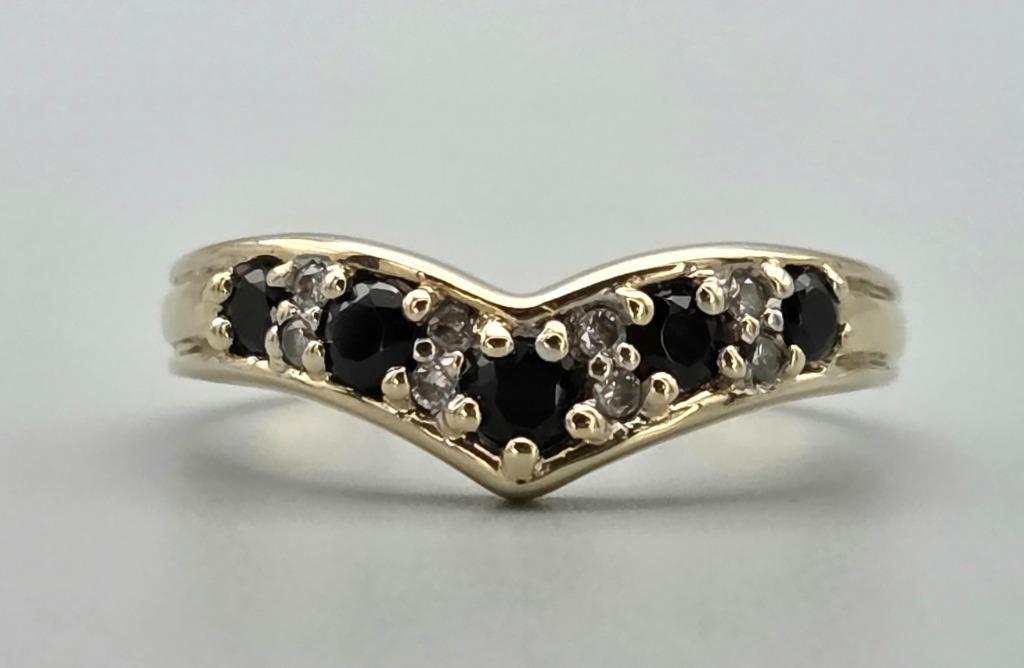 Gouden Vintage ring met edelsteen onyx en diamant. 2025/669., Bijoux, Sacs & Beauté, Bijoux anciens, Envoi, Or, Bague, Avec pierre précieuse