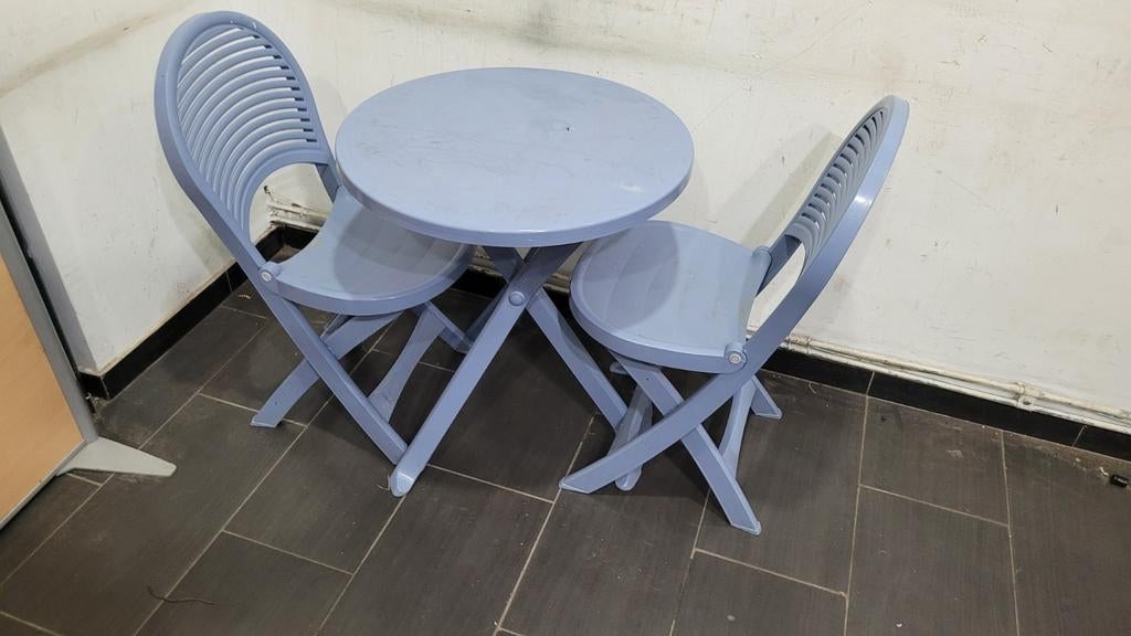 salon jardin bistrot bleu avec 2 chaises, le tout pliant. Di, Enlèvement ou Envoi, Comme neuf