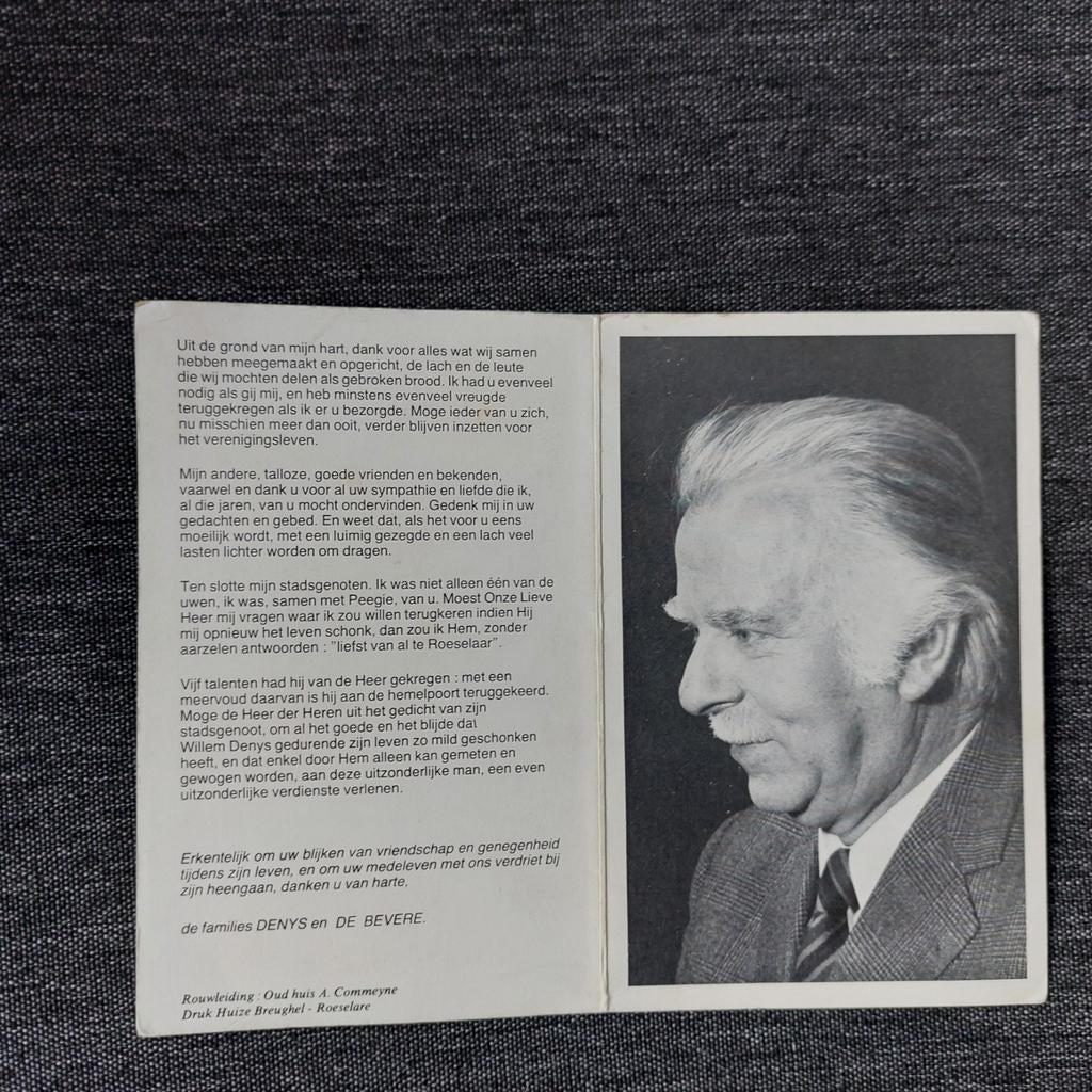 Bidprentje Willem Denys (Roeselare), Ophalen of Verzenden, Bidprentje