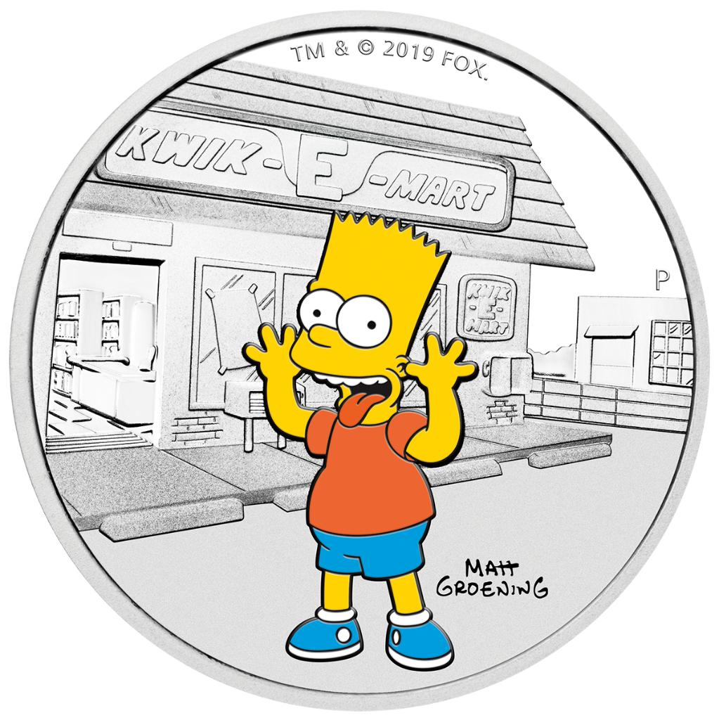 The Simpsons: Bart Simpson - 1 Oz zilver munt - Tuvalu 2019, Ophalen of Verzenden, Losse munt, Zilver