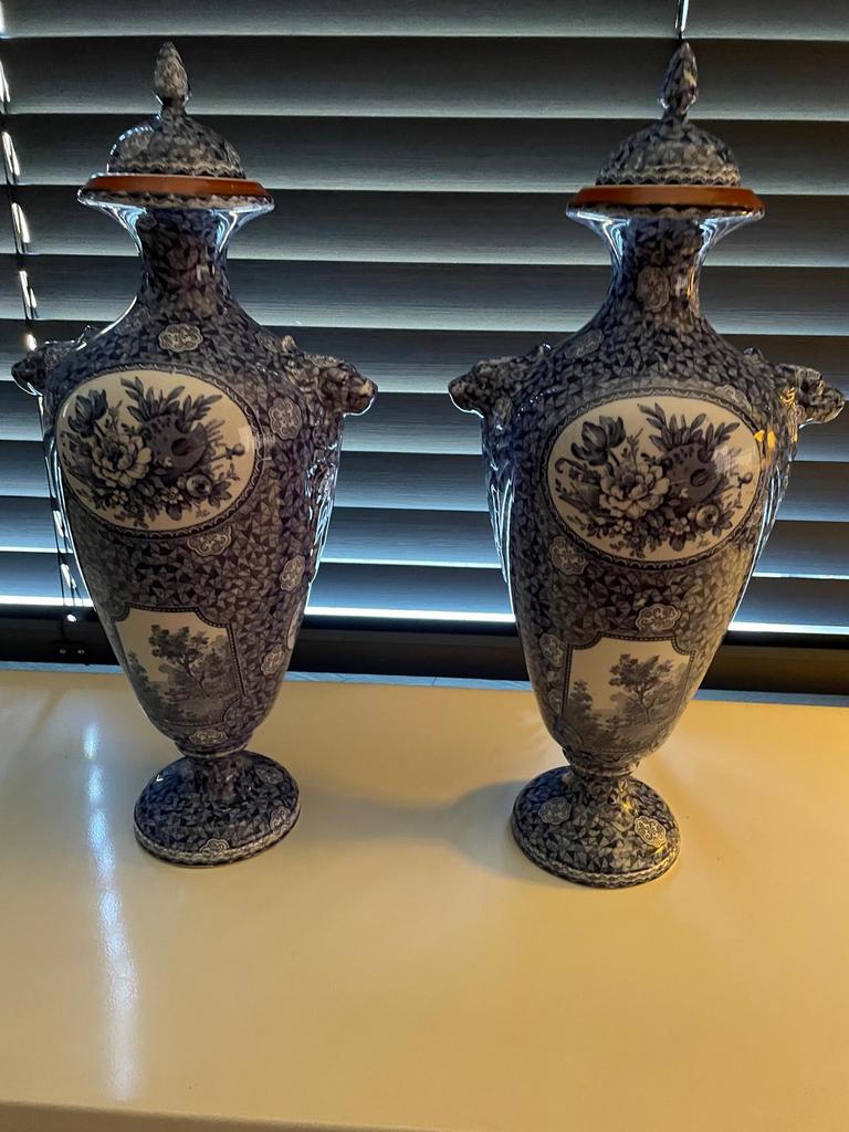 Belle paire de vases anciens Flamand - Style bleu de Delft, Enlèvement ou Envoi
