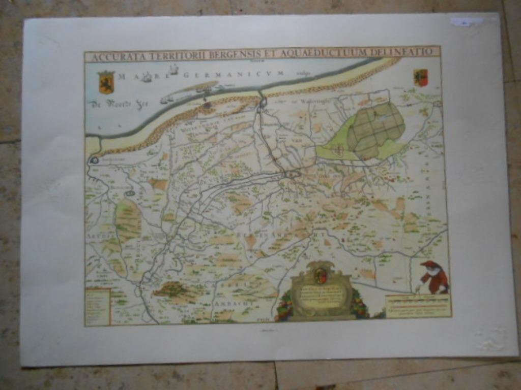 oude plattegrond stadsplan Bergen 1600 Sint Winoksbergen zee, Antiek en Kunst, Kunst | Etsen en Gravures, Ophalen of Verzenden