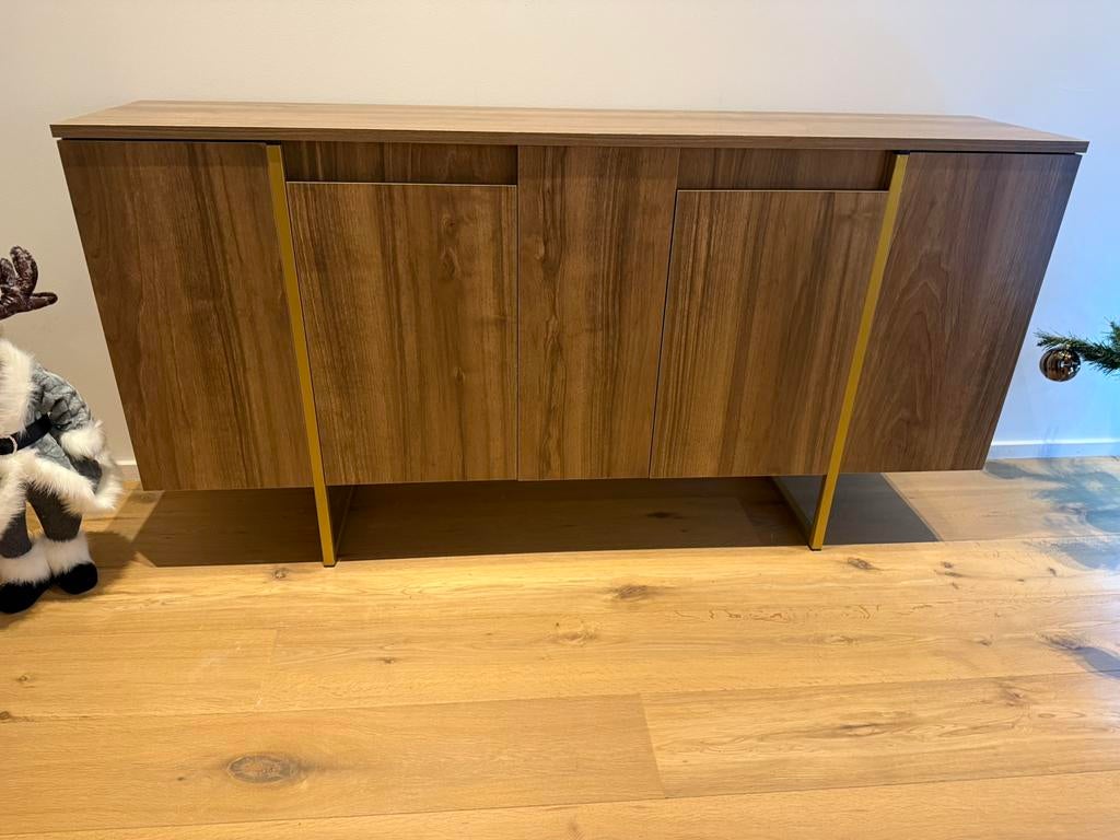 Dressoir luxe walnoot/goud, 25 à 50 cm, Avec porte(s), 150 à 200 cm, Comme neuf